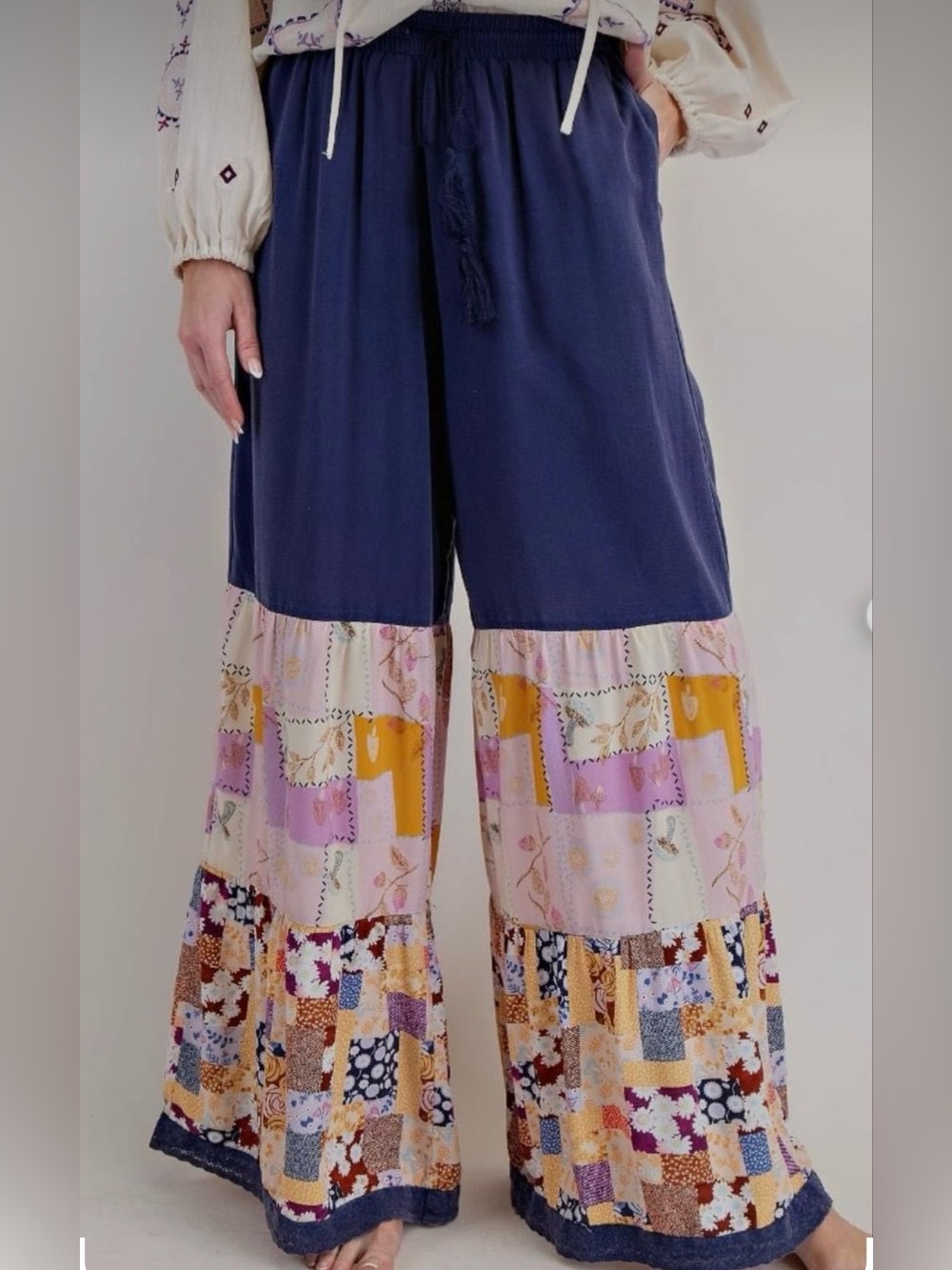 #234 Easel Boho Patchwork Wide-Leg Pants